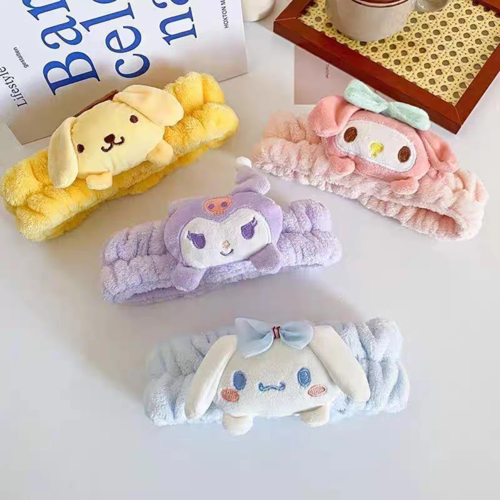 

Kawayii Cinnamoroll Melody плюшевая повязка на голову с рисунком Sanrio Kuromi Pompompurin для девочек, головные уборы для мытья лица, макияжа, рождественские подарки