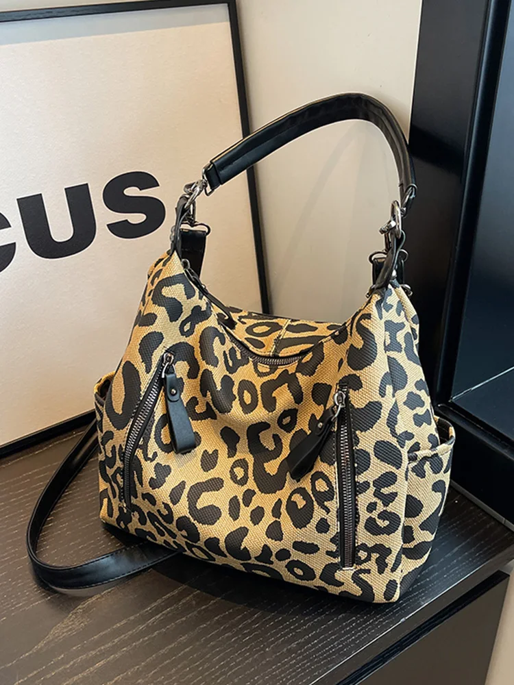 Fashion Leopard Print Large Capacity Bag 2023 New Women\'s Bag Versatile Crossbody Bag One Shoulder Underarm Bag Tote Bucket Bag