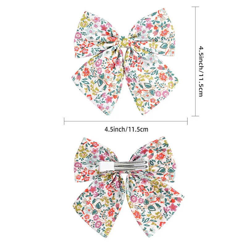 4.5in Flower Print Bows Hair With Clips Cute Girls Bowknot Hairwear Barrettes Kids Hairpins Children Hair Styling Accessories