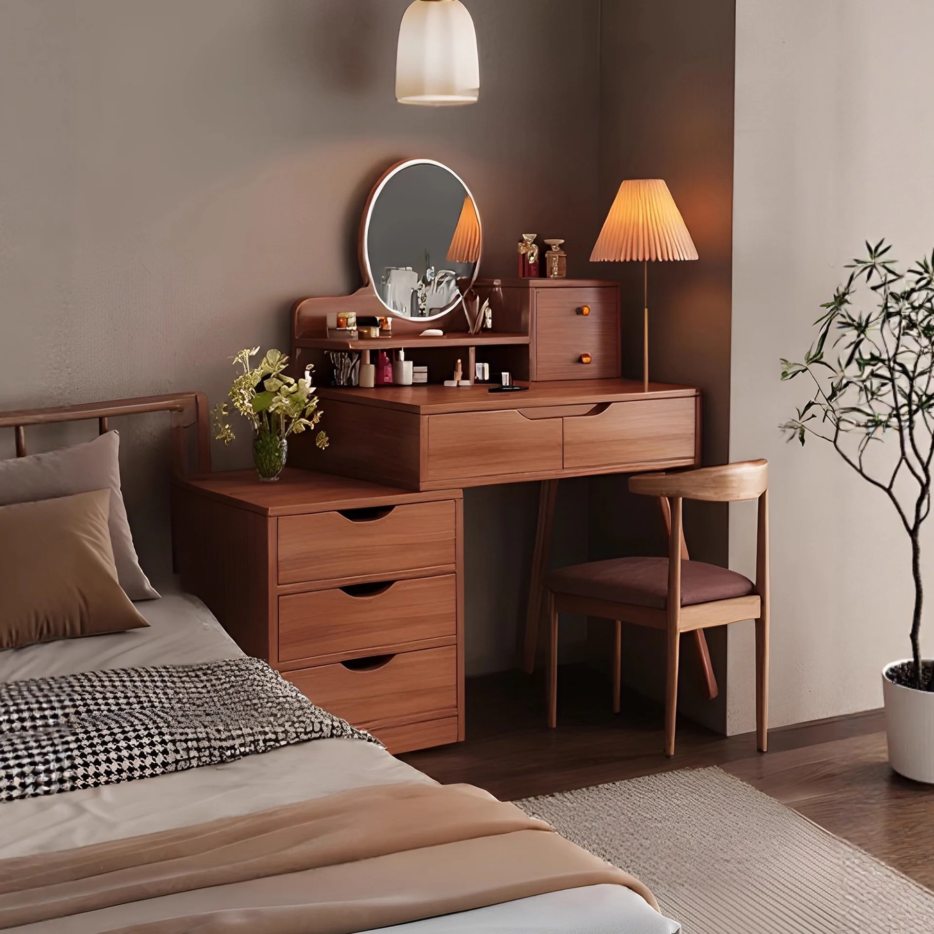 Dresser bedroom small vanity table mirror storage chest integrated desk