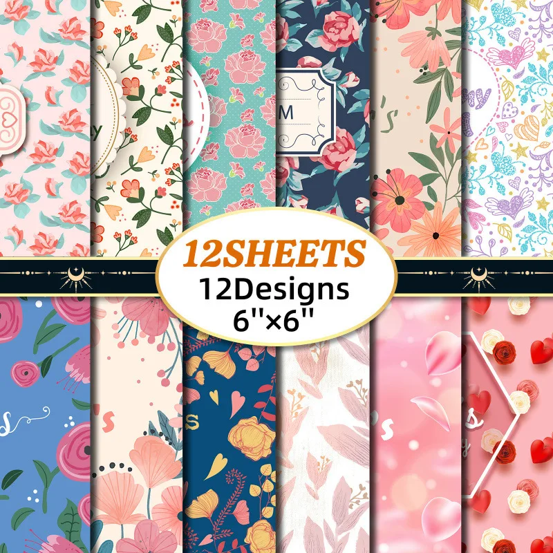 12pcs Pink Scrapbook Paper Mobile Phone Back Card Backing Background Paper, Handbook Packaging, Festival Material Paper