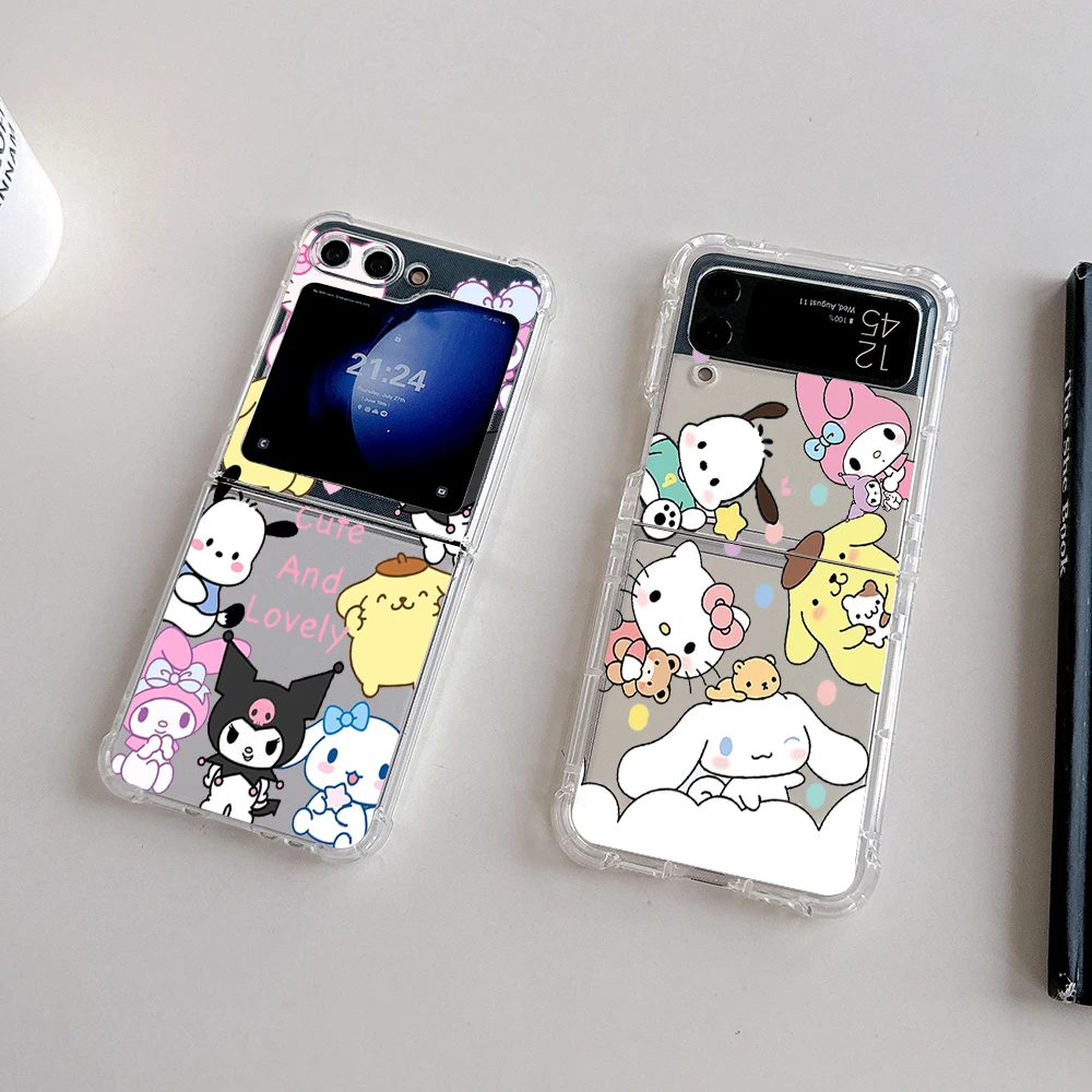 Cartoon  Sanrio Family Hello Kitty Phone Case for Samsung Galaxy Z Flip 3 4 Z Flip 5 6 Z Fold 4 5G PC Soft Anti-fall Back Cover