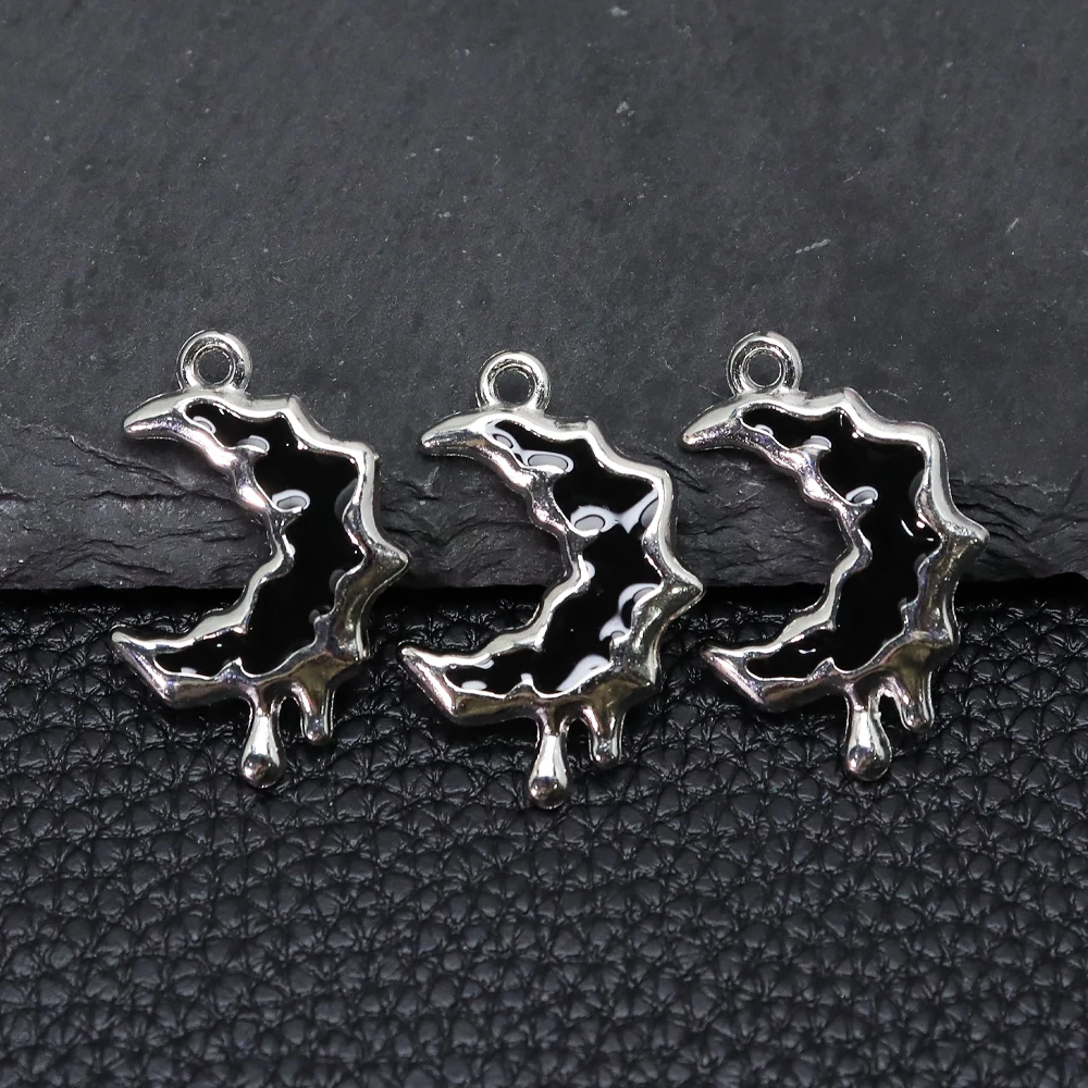 4pcs Vintage Gothic Black Enamel Star Moon Charms, Retro Alloy Drip Star Moon Pendants for DIY Jewelry Making