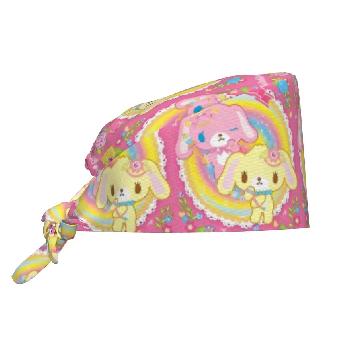 キュートなシュガーラビット、シュガーバニーズ、スクラブキャップ、クラシックビューティーペット、獣医、手術用キャップ、男性用、女性用、ペットグルーミング、看護作業用キャップ、帽子