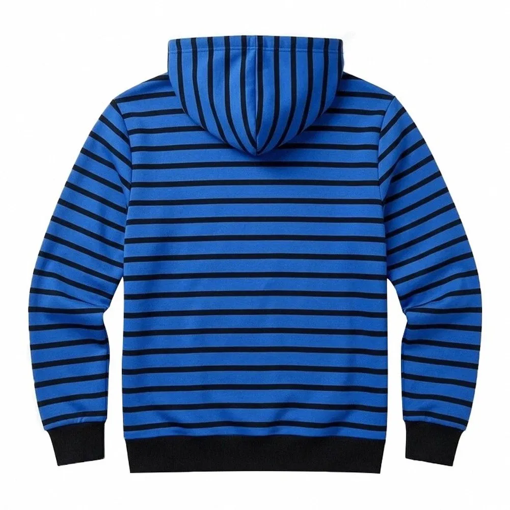 Casual Men Striped Hoodie with Hood Drawstring For Henley Button Placket Long Sleeve Sweatshirt Pullover Autumn Winter