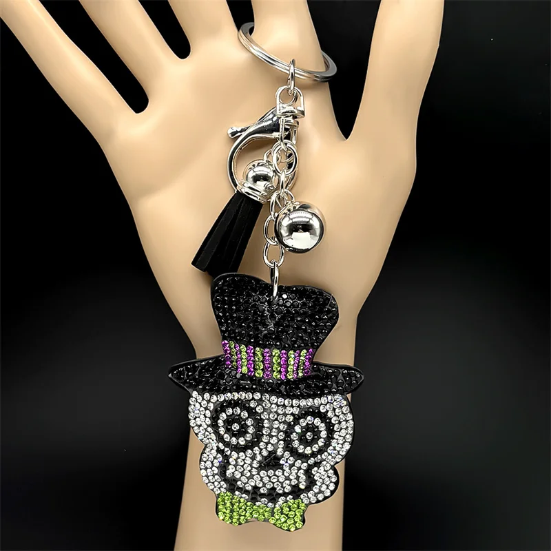 Death Skull Skeleton Tassel Key Ring Bag Accessories Crystal