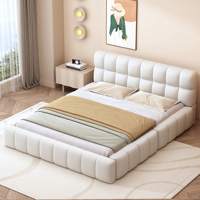 Polsterbett 140 x 200 cm Jugendbett Doppelbett mit weicher Rückenlehne, Flachbett mit Polsterumrandung, Lattenrost Leinen Beige