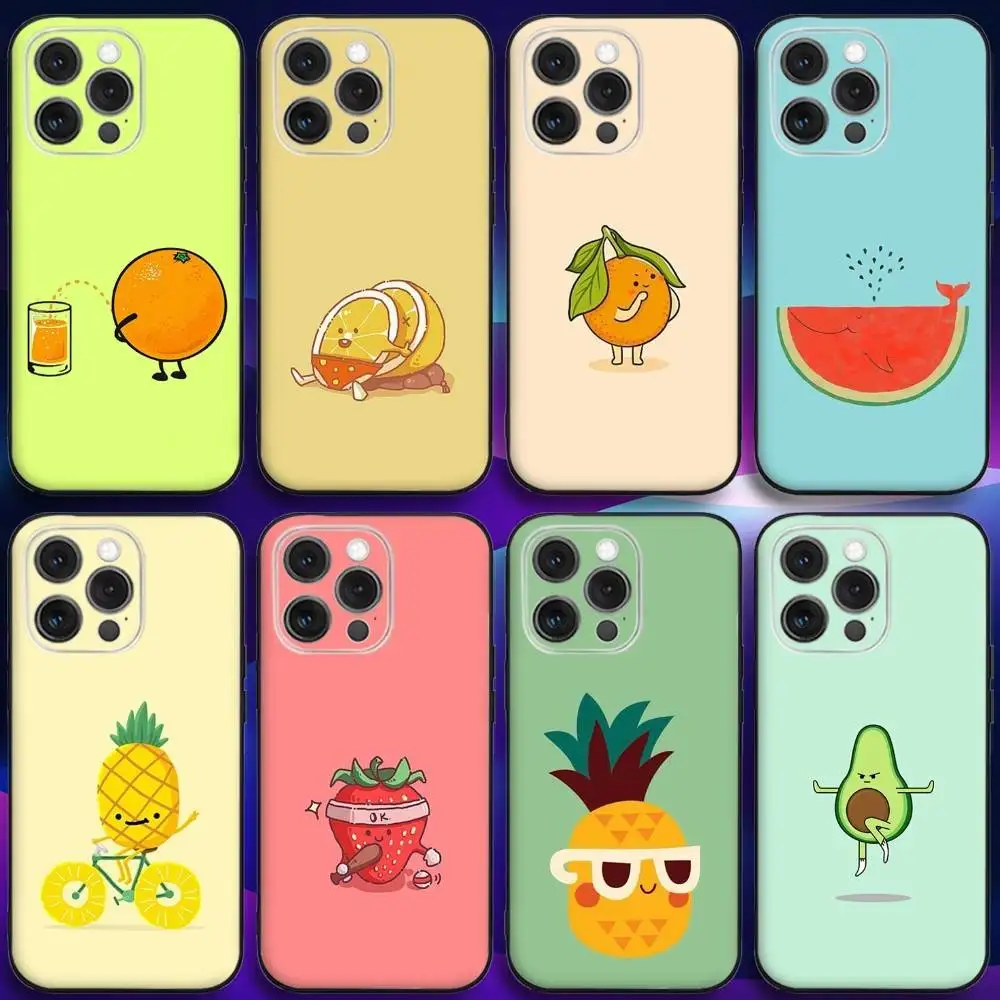 

Funny Summer Fruit Phone Case For iPhone 16e,16,15,14,13,12,11,Pro,X,XS,Max,XR,Plus,Mini Soft Black Cover