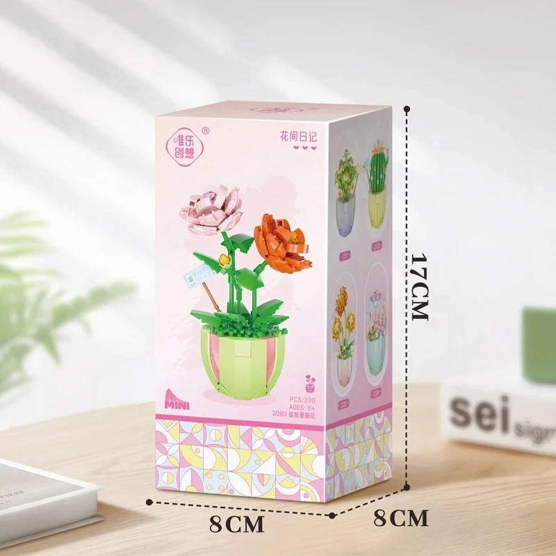 Beautiful flower potted office Home Creative decoration Boys Girls Mini building blocks Birthday Valentine Christmas gifts