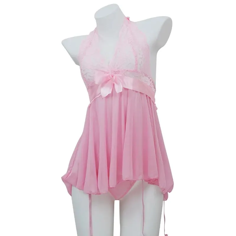 

Летние женские новые модные сексуальные платья с v-образным вырезом и бретельками в паре с поясом и бантом женские сексуальные кружевные пижамы