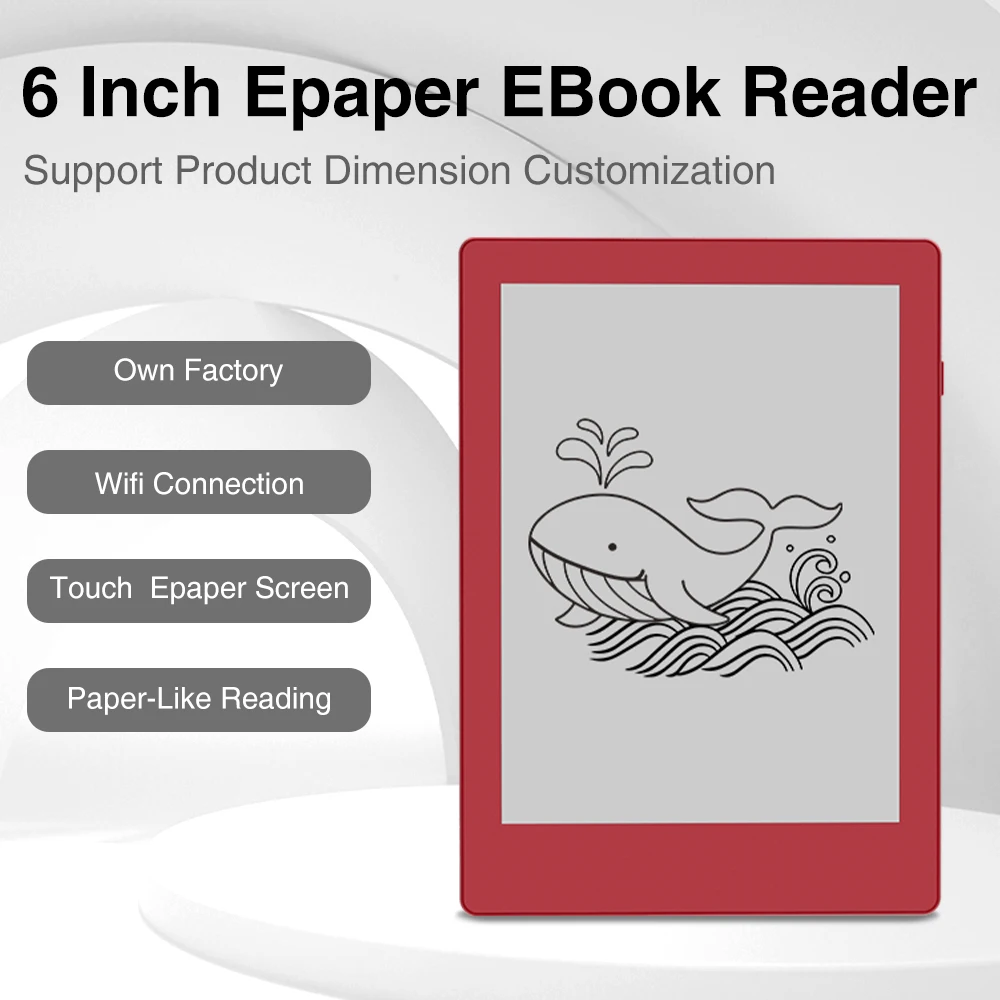 6inch Wifi BLE Red Eink  E-reader E Book Touch Screen Ereader Ebook  Android 8.1