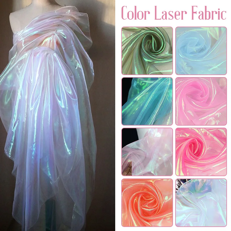 1/3/5/M Soft Holographic Gradient Organza Fabric Transparent Gauze Voile Flash Iridescent Fashion Stage Dresses Designer Fabric