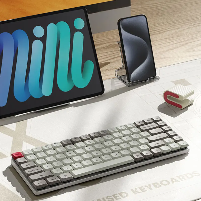 لوحة مفاتيح الألعاب الحصرية Keycron K3 Max ريترو رمادي 3 أوضاع بلوتوث لوحة مفاتيح ميكانيكية ذات محور منخفض مناسبة لهدايا الألعاب