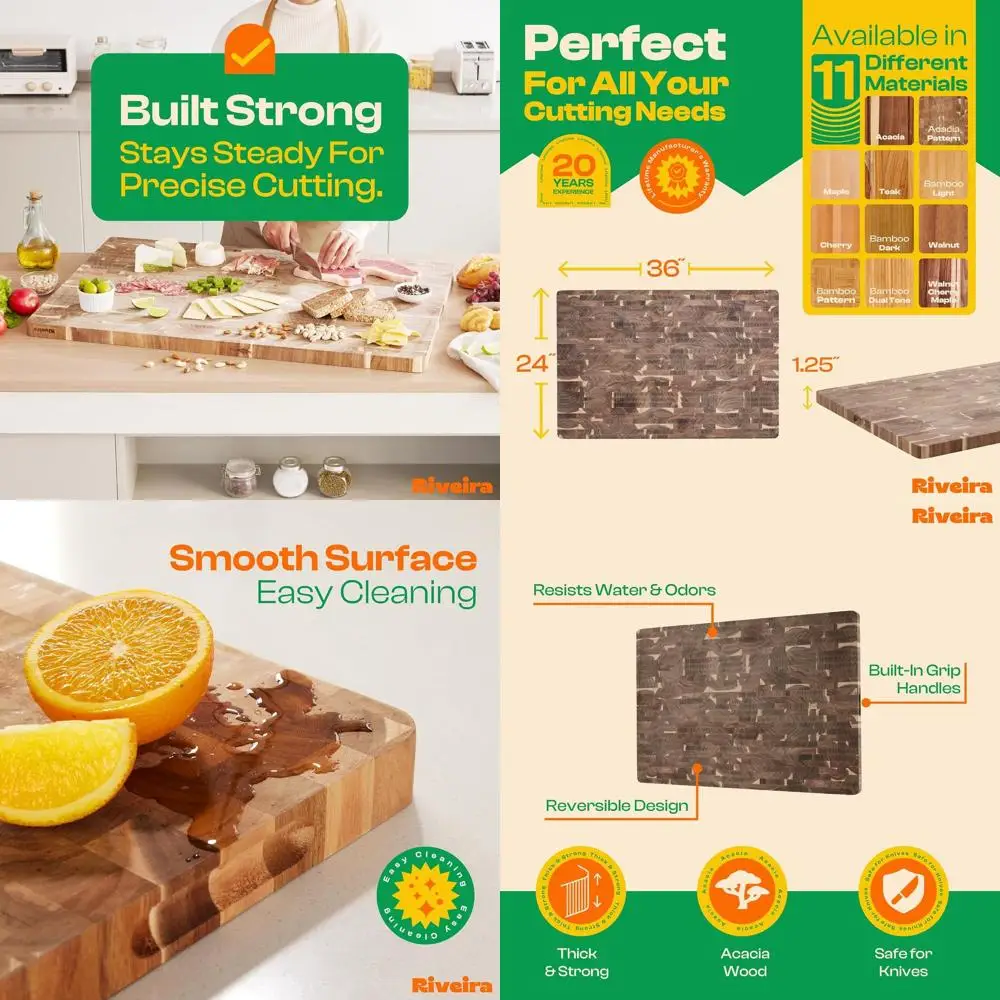 

Large Acacia Hardwood Chopping Board - 36x24 Kitchen Cutting Board with Juice Grooves & Handles