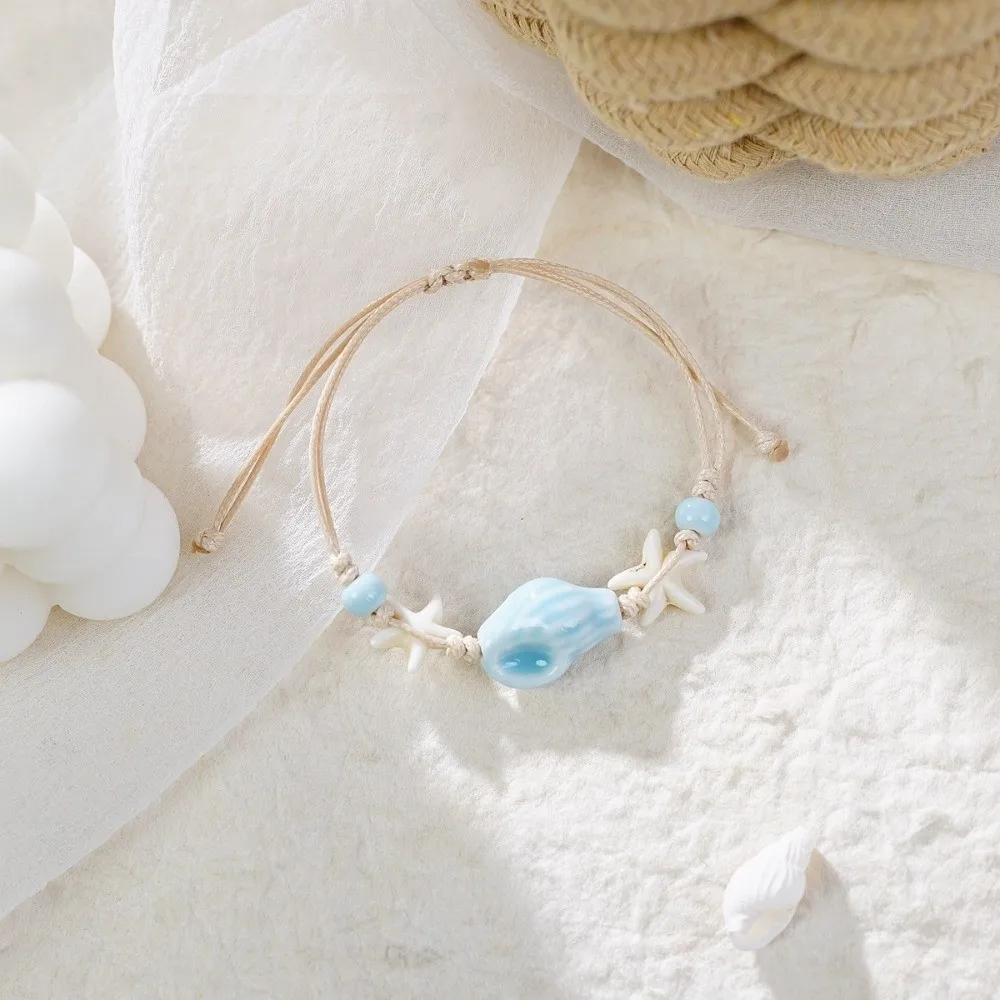 New Bohemian Conch Shell Bracelets Starfish Adjustable Beaded Bangles Woven Wrap Charm Hand Chain Gifts