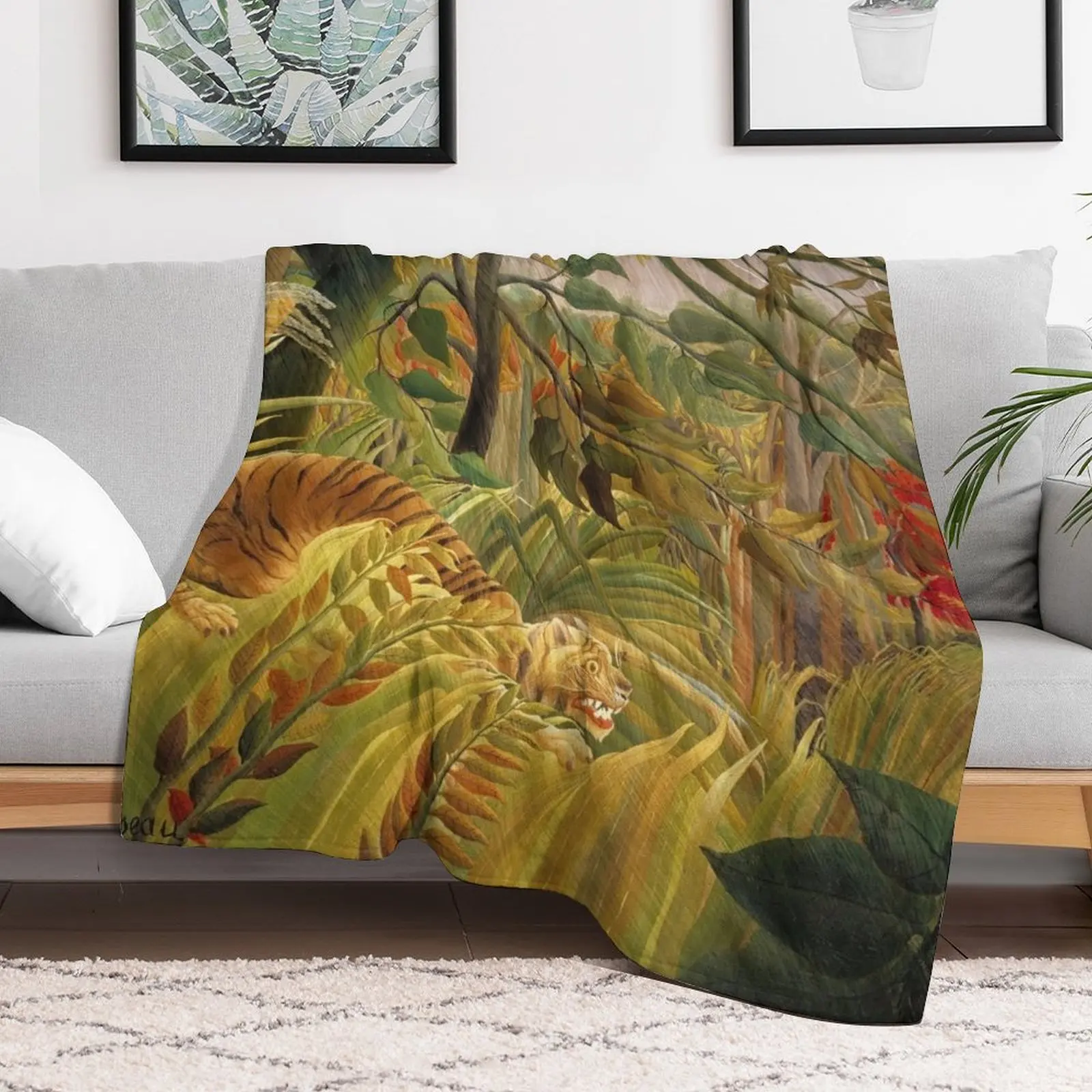 Henri Rousseau - Tiger in a Tropical Storm (1891) Throw Blanket halloween Plaid Decorative Sofa Blankets