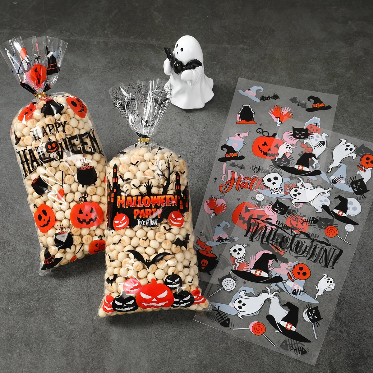 50Pcs Pumpkin Halloween Candy Bag Happy Halloween Party Decorations Kid Favors Gift Trick or Treat Candy Cookie Spider Ghost Bag