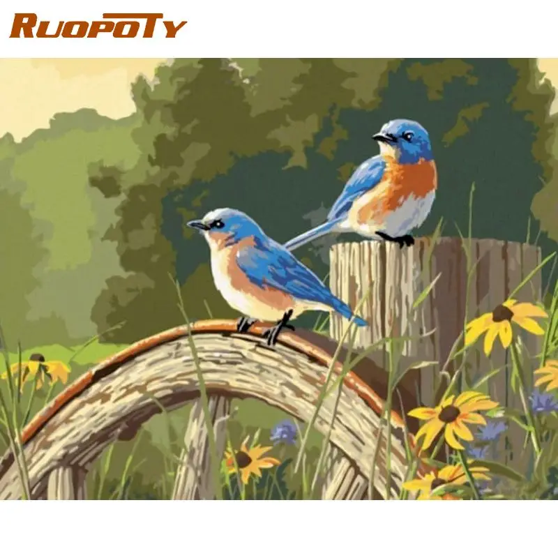 

RUOPOTY Frame Birds On Tree Stubs DIY Painting By Numbers Wall Art Picture By Numbers Acrylic Canvas Home Decors Diy Gift Arts