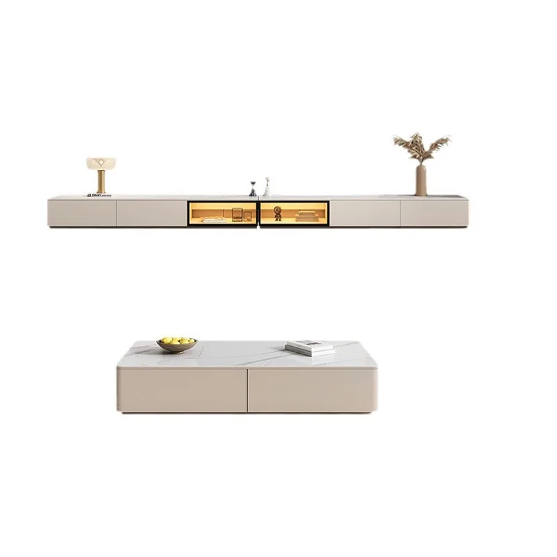 

Solid wood, slate, TV cabinet, combination, Italian, minimalist, cream style, floor, rounded corners