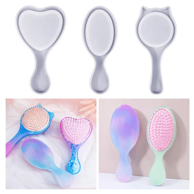 DIY Crystal Epoxy Resin Mold Air Cushion Comb Handle Makeup Mirror Massage Airbag Comb Mirror Silicone Mold