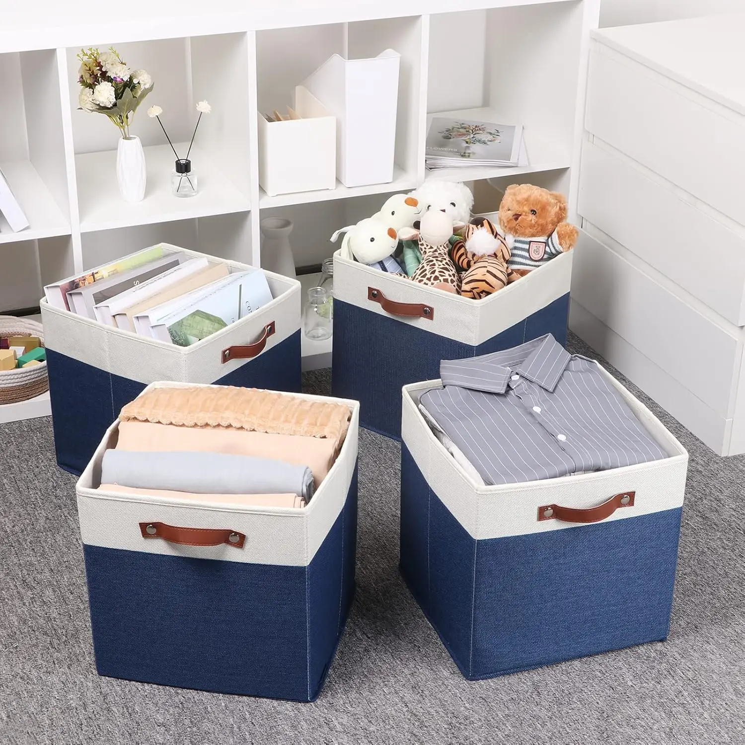 Temary Fabric Storage Bins for Cube Organizer 4 Pack Cube Storage Bins 13 Storage Cubes for Shelves Storage Baskets