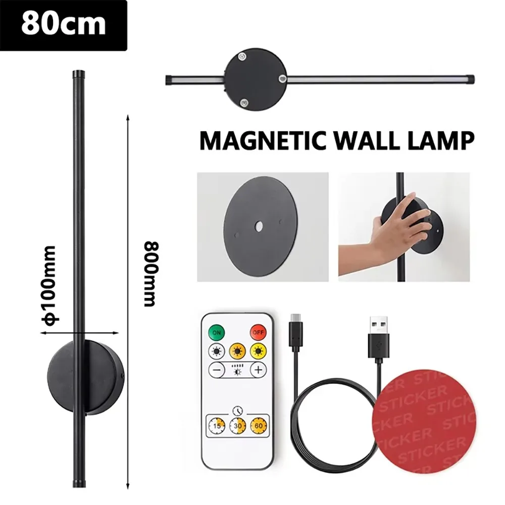 Moderne LED-wandoplaadlamp Draadloze installatie Afstandsbediening Traploos dimmen Goudzwarte afwerking 50/80CM Decoratieve verlichting