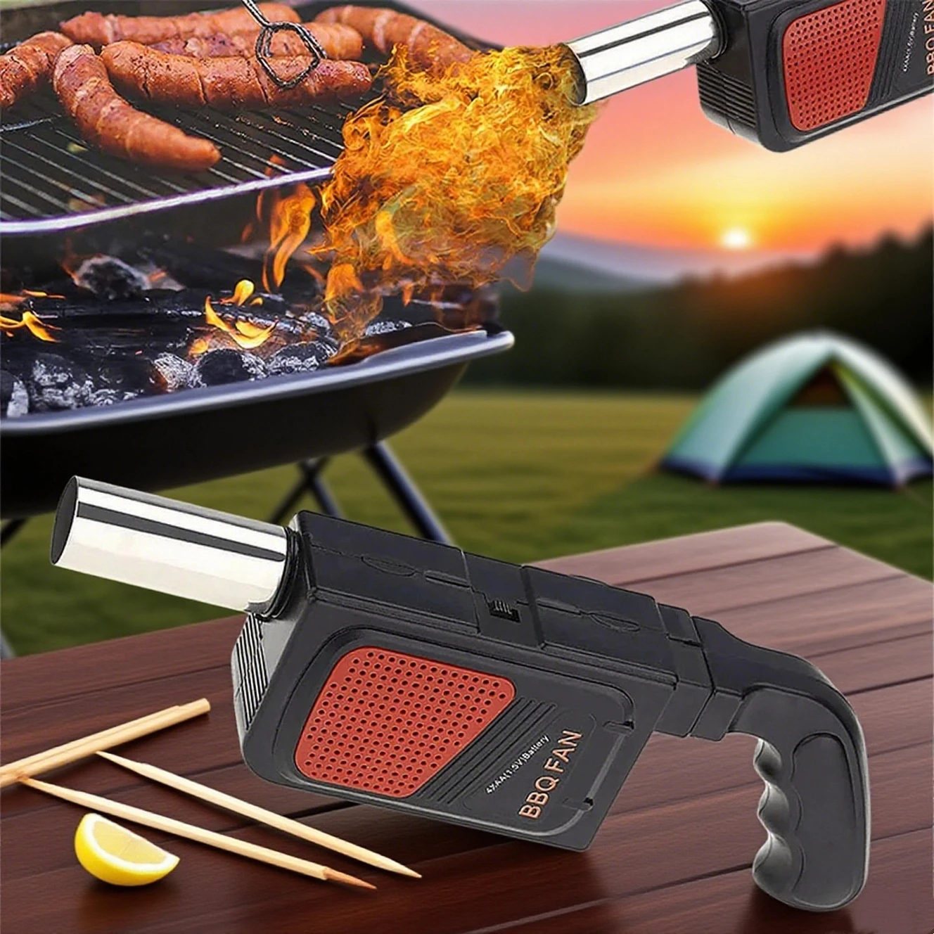 เครื่องเป่าลมบาร์บีคิวไฟฟ้าแบบใช้มือถือแบบพกพา - พัดลมบาร์บีคิวแคมป์ปิ้งกลางแจ้ง, เครื่องมือเป่าลมย่างถ่าน