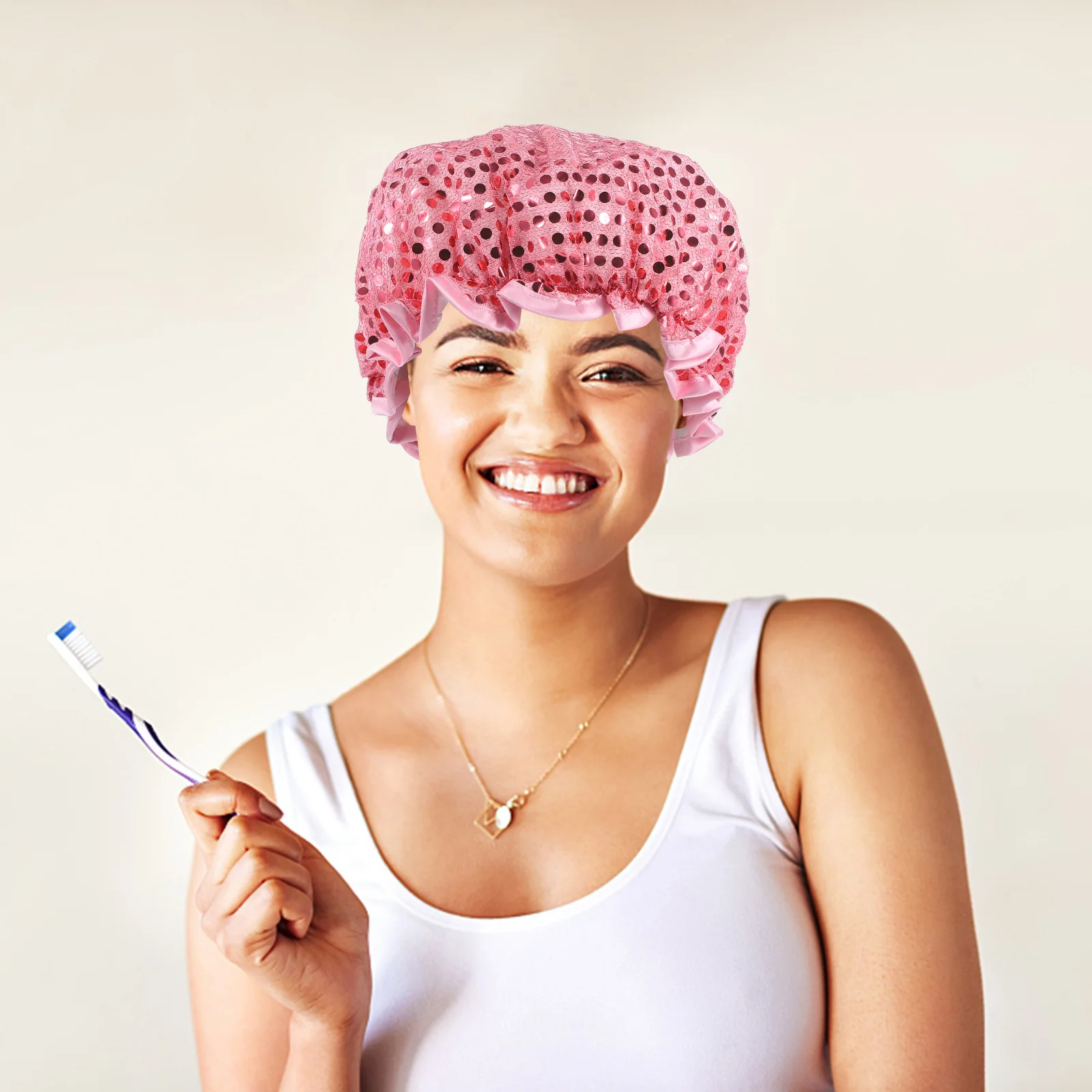 

Waterproof Shower Cap Sequin for Women Multi-Use Large Elastic Bath Hair Protection Shower Hair Cover Reusable