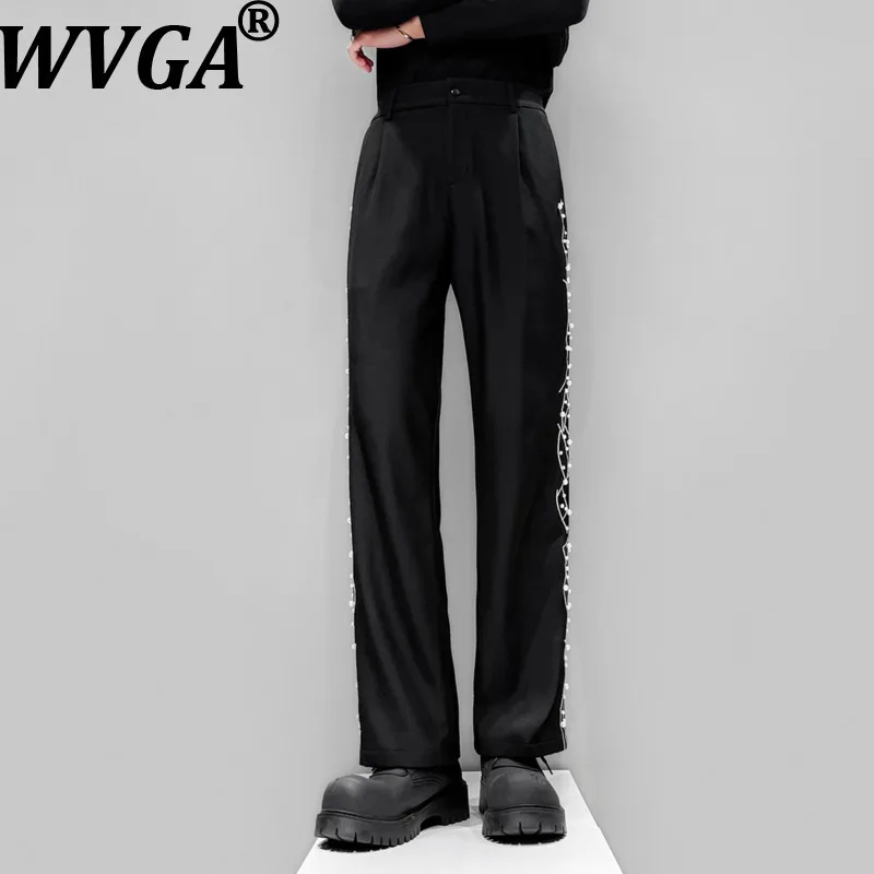 

WVGA Spring Autumn New Man Tide Original Design Stitching Pearl Embroidery Trendy High-end Niche Chic Straight Suit Pants W20216