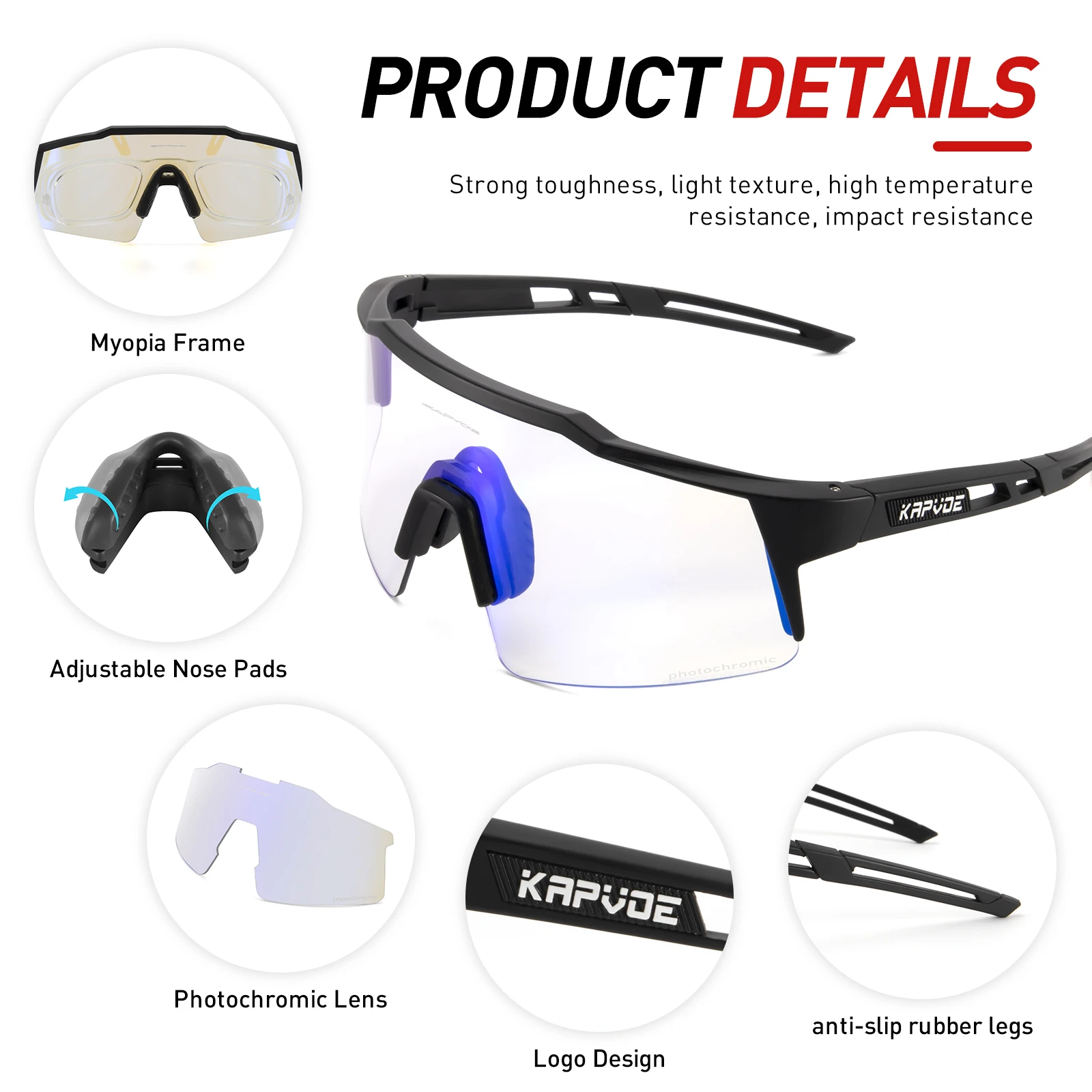 KAPVOE Color Photochromic Cycling Glasses Outdoor Sports Sunglasses Men MTB Cycling Goggles Women Road Bike Eyewear