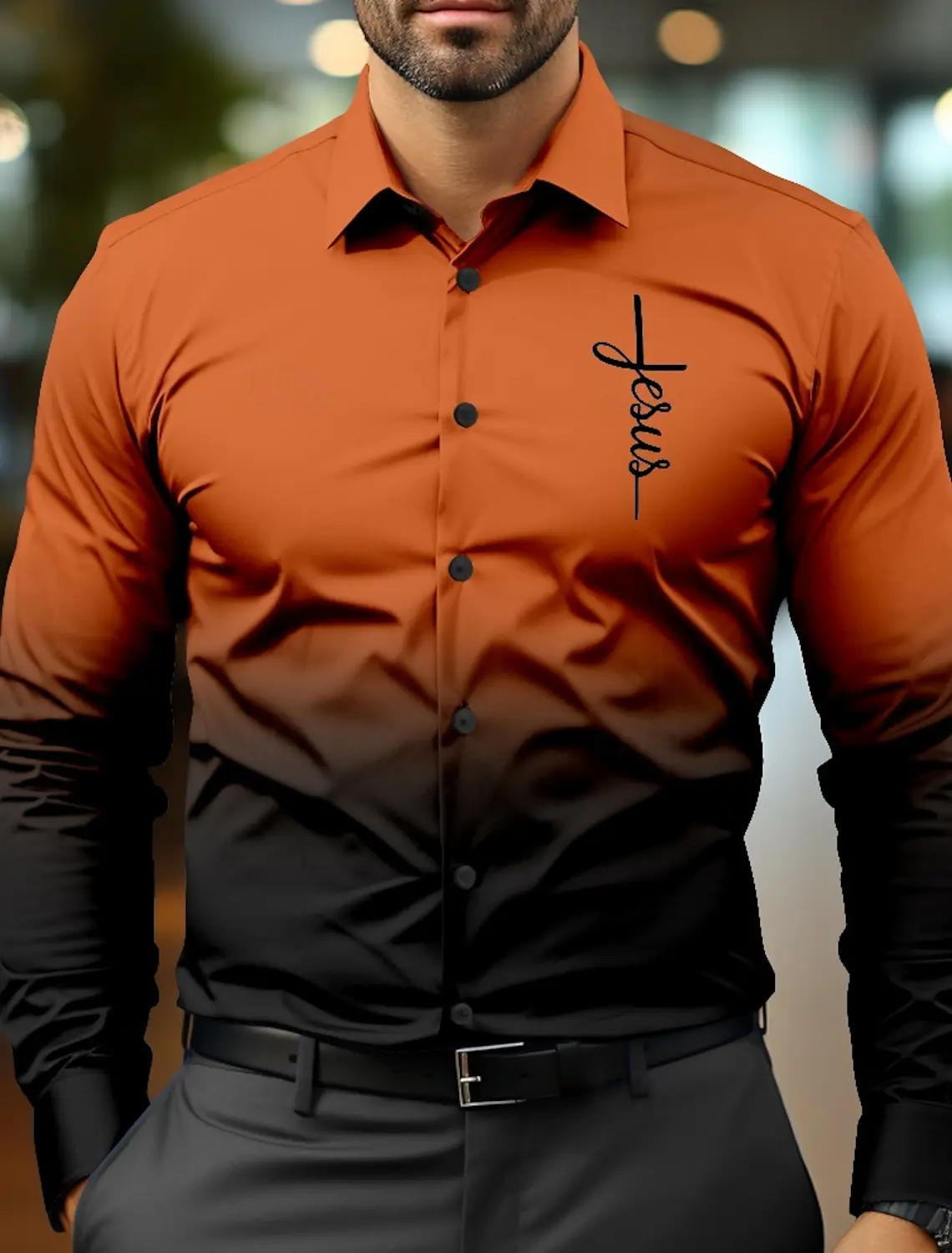 Jesus Business Casual Men\'s Formal Shirt Button Shirt Long Sleeve Business Daily Autumn Spring Summer 3D Shirt Collar Button