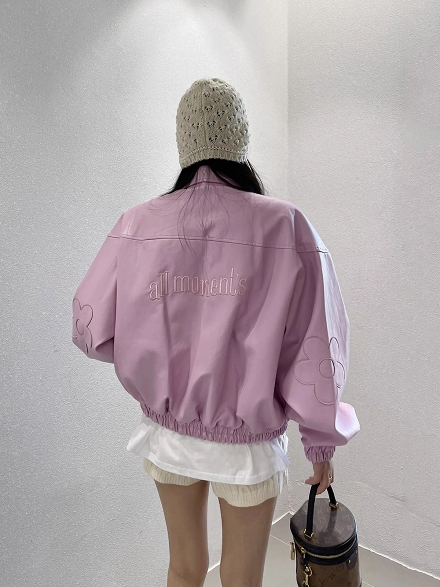 Frauen Herbst Winter Streetwear Zip Up Lose Pu Leder Jacke Dame Langarm Faux Leder Drehen Unten Kragen Outwear Top