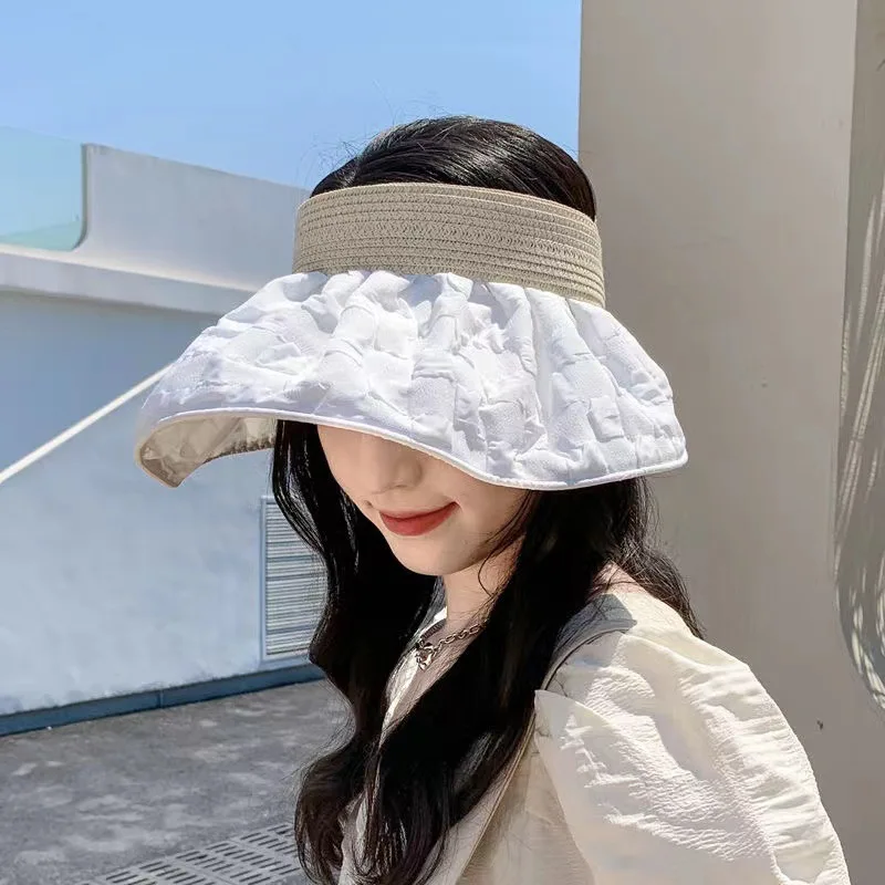 Summer travel sunshade sunblock hat large eaves anti-UV temperament all empty top hat tidal sun hat children\'s straw hat