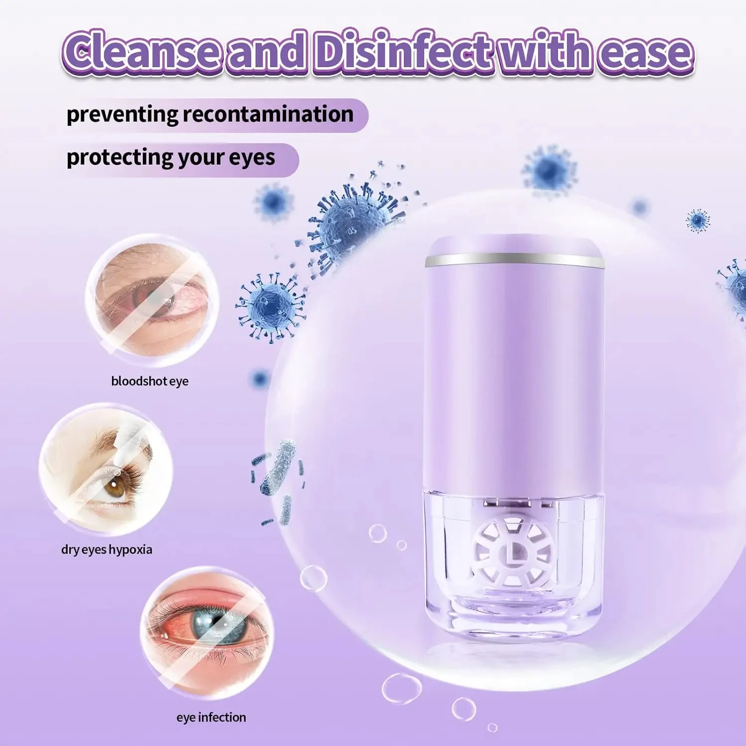 Ultrasonic Contact Lens Cleaner Machine Intelligent Cleaning Case Kit  Soft & Rigid Contact Lenses Automatic Vibration Washer