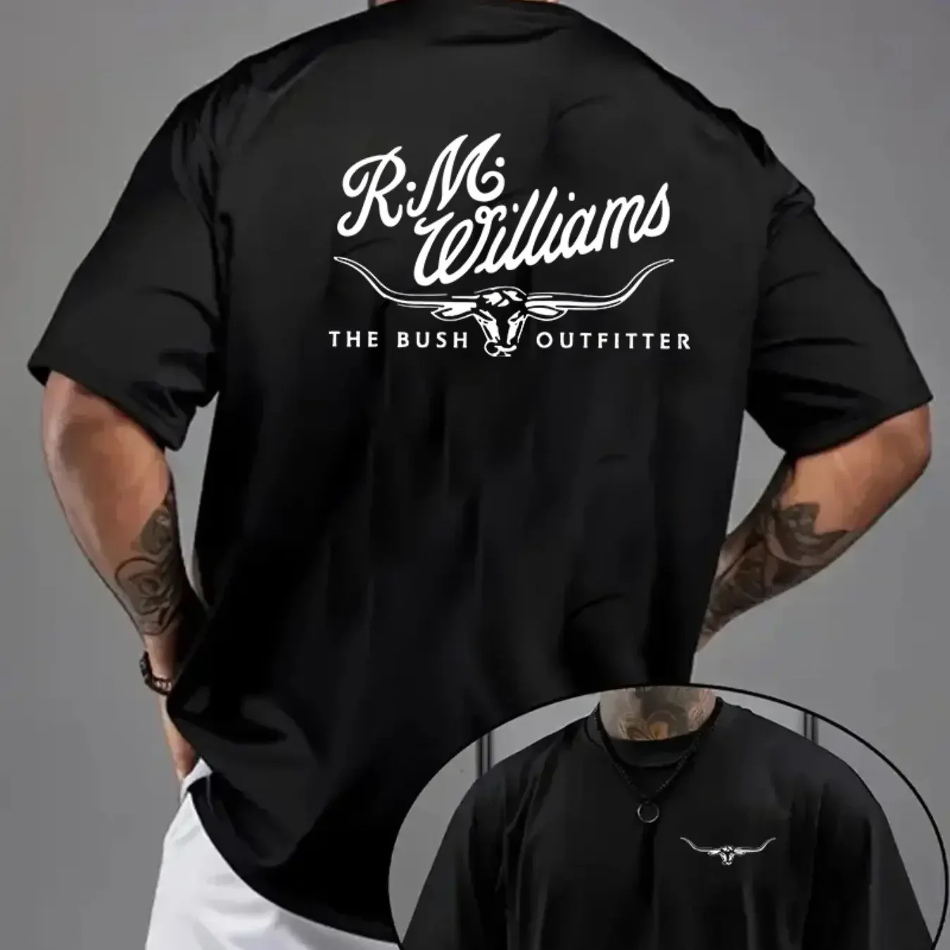 

R.M.Williams The Bush Outfitter Men'S Casual Short Sleeve T-Shirt - White with Black Lettering, Regular Fit Round Neck