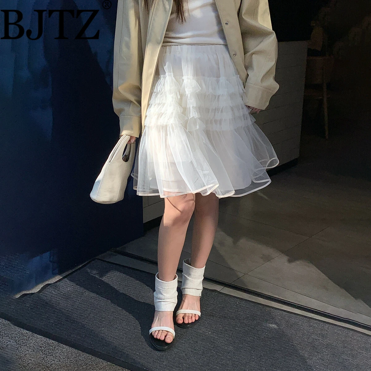 

Юбка миди BJTZ 2026 весна-лето, сетчатая, многослойная, женская, дизайнерская, фактурная, струящаяся, элегантная, модная