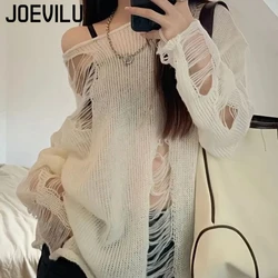 Hollow Out Sun Protection Knitwear Perforated Loose Pullover Long Sleeve Thin Sweaters Vintage Blouse Women's Summer Niche Tops