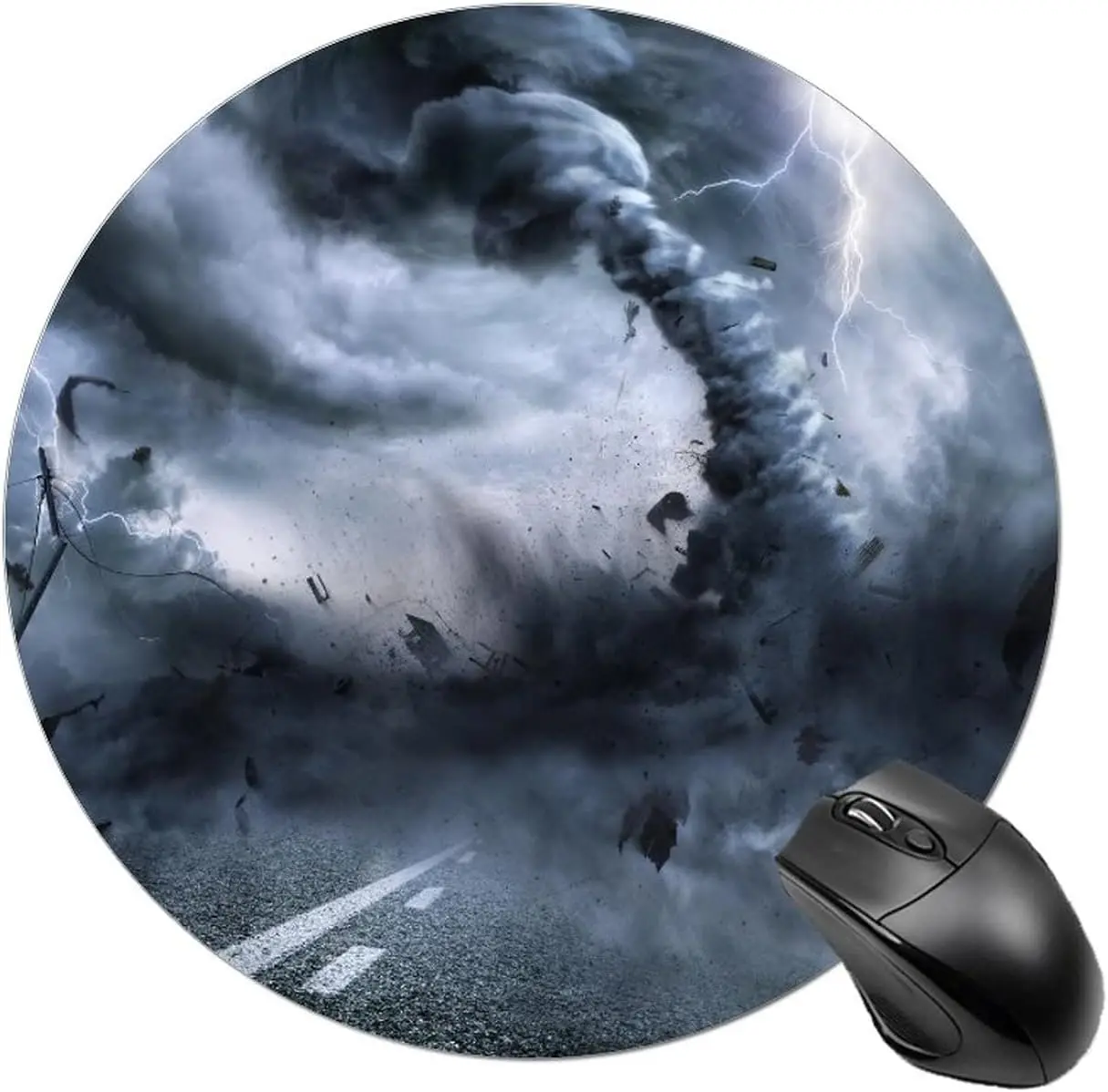 Powerful Tornado Destroyed Everything Round Mouse Pad Non-Slip Rubber Mouse Mat Waterproof for Office Work Home Gaming Laptop