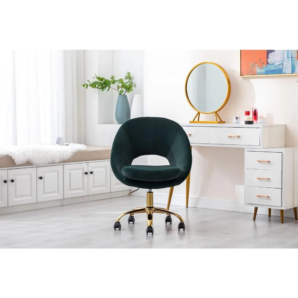 Silla moderna acolchada de terciopelo para el hogar, cómoda silla de oficina con ruedas, respaldo ajustable, tocador giratorio, mesa y sillas