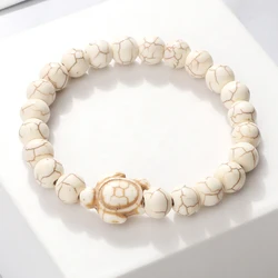 Summer Sea Turtle Bracelets Charm Tortoise Bracelets Men 8mm Natural Stone Round Beads Elasticity Party For Women Bangle Jewelry