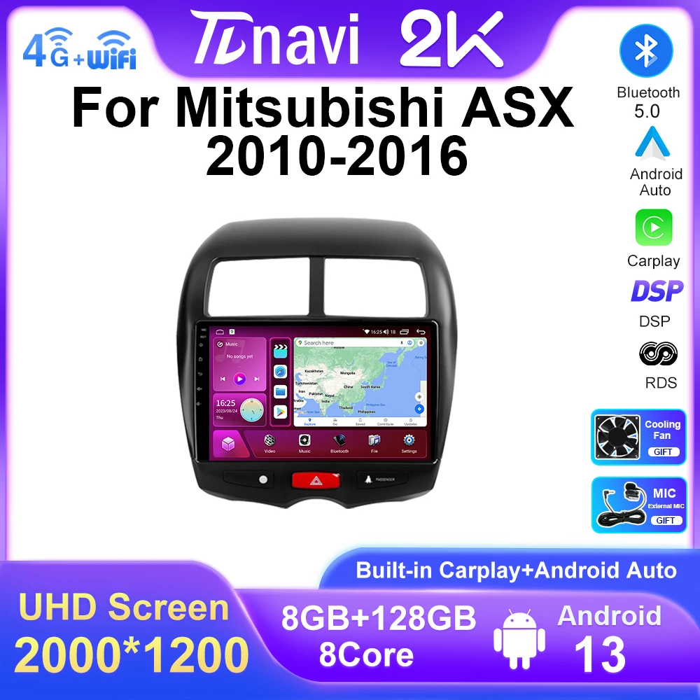 

Автомагнитола для Mitsubishi ASX 1 2010 2011 2012-2016, мультимедийный видеоплеер Android 13 Navi GPS Carplay No 2din 2 din dvd