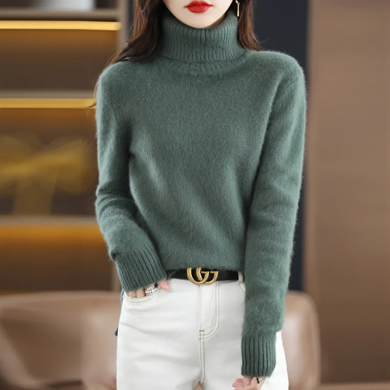 Mink Cashmere Sweater for Women,High Lapel,Knitted Pullover, Thickening Warm Top,Keep Out the Cold, Minus 30 °,Autumn and Winter