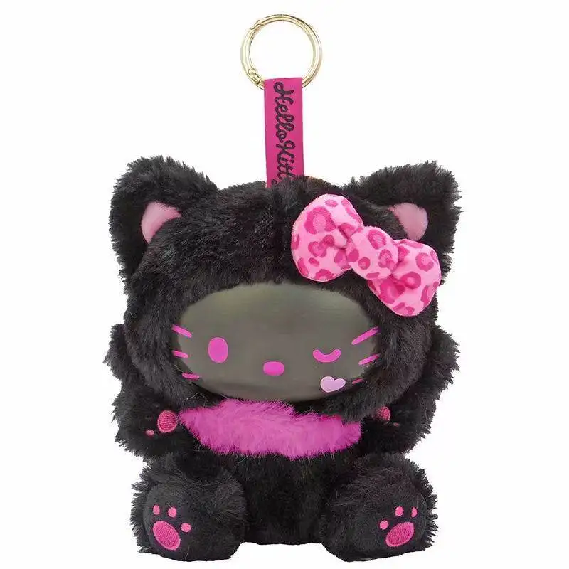 New Cartoon Sanrio Kawaii Hello Kitty Leopard Print Costume Hoodie Series Kitty Plush Doll Bag Charm KeyChain Girl Birthday Gift view 5