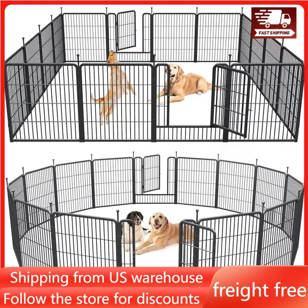 

Dog Playpen Indoor Outdoor, 16 Panels Dog Pen 32" Height Dog Fence Exercise with Doors for Large/Medium/Small Dogs, Portable