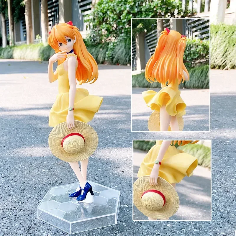 SEGA Original NEON GENESIS EVANGELION Anime Figure Asuka Langley Soryu Dress Straw Hat Action Figure Toys for Kids Gift Model