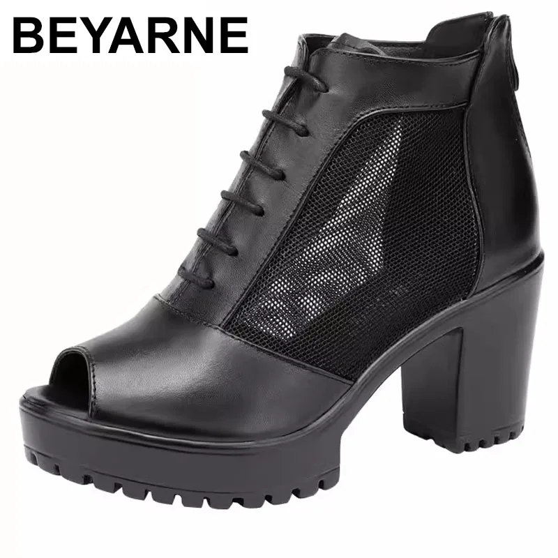 

Summer 2025 Women's High Heel Sandals Me Fi Mouth Thi Bot Platform Hollow out Booties Bule Net Boots Faionable