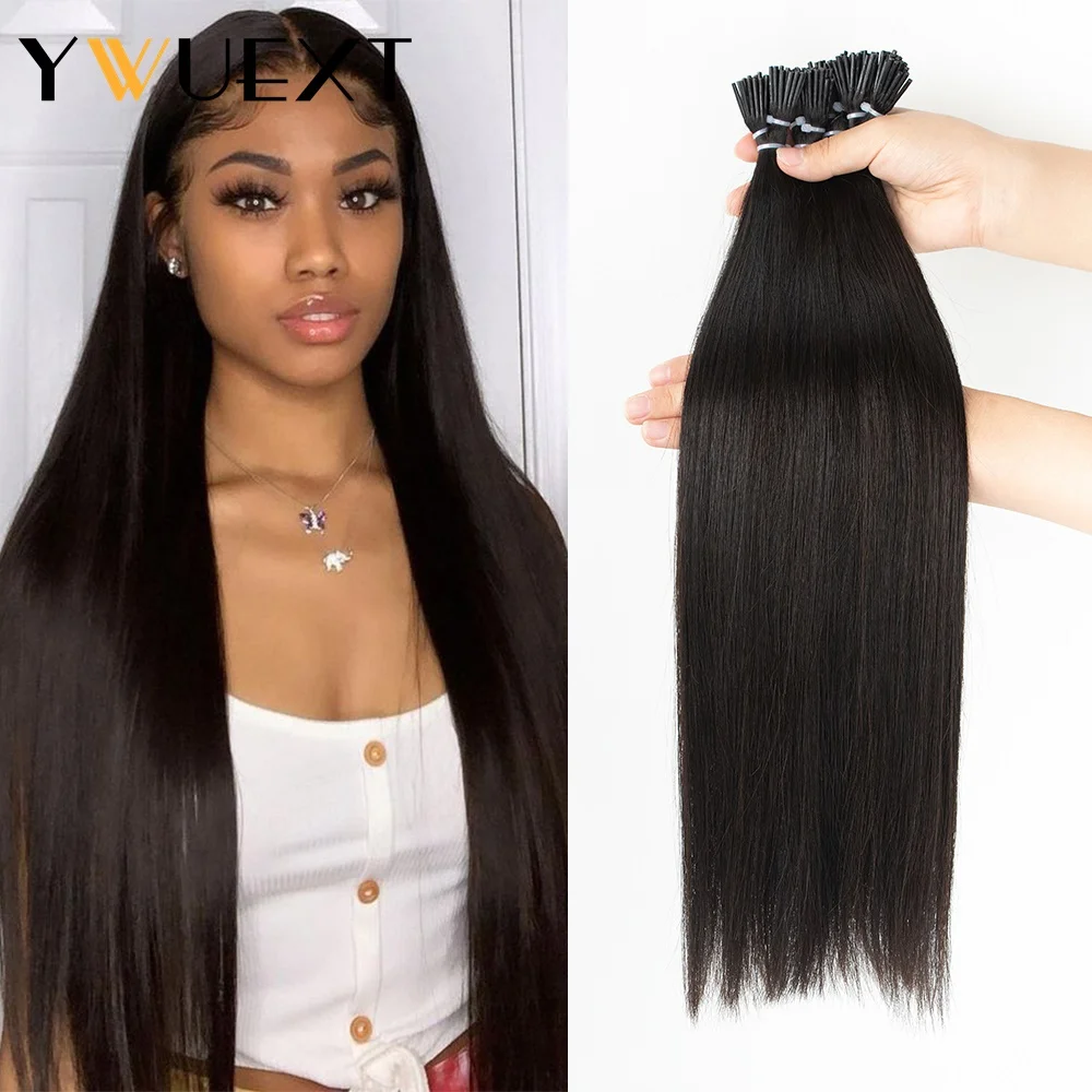 Natural Straight I Tip Hair Extension Micro links Remy Hair Extensions For Women 50 strands Per Pack 12-24 inches