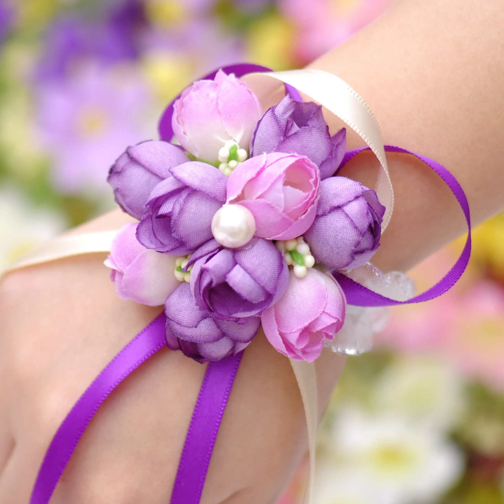 Ramillete de muñeca Rosa Artificial para dama de honor, brazalete de flores de seda, accesorios de flores para boda, decoración de fiesta