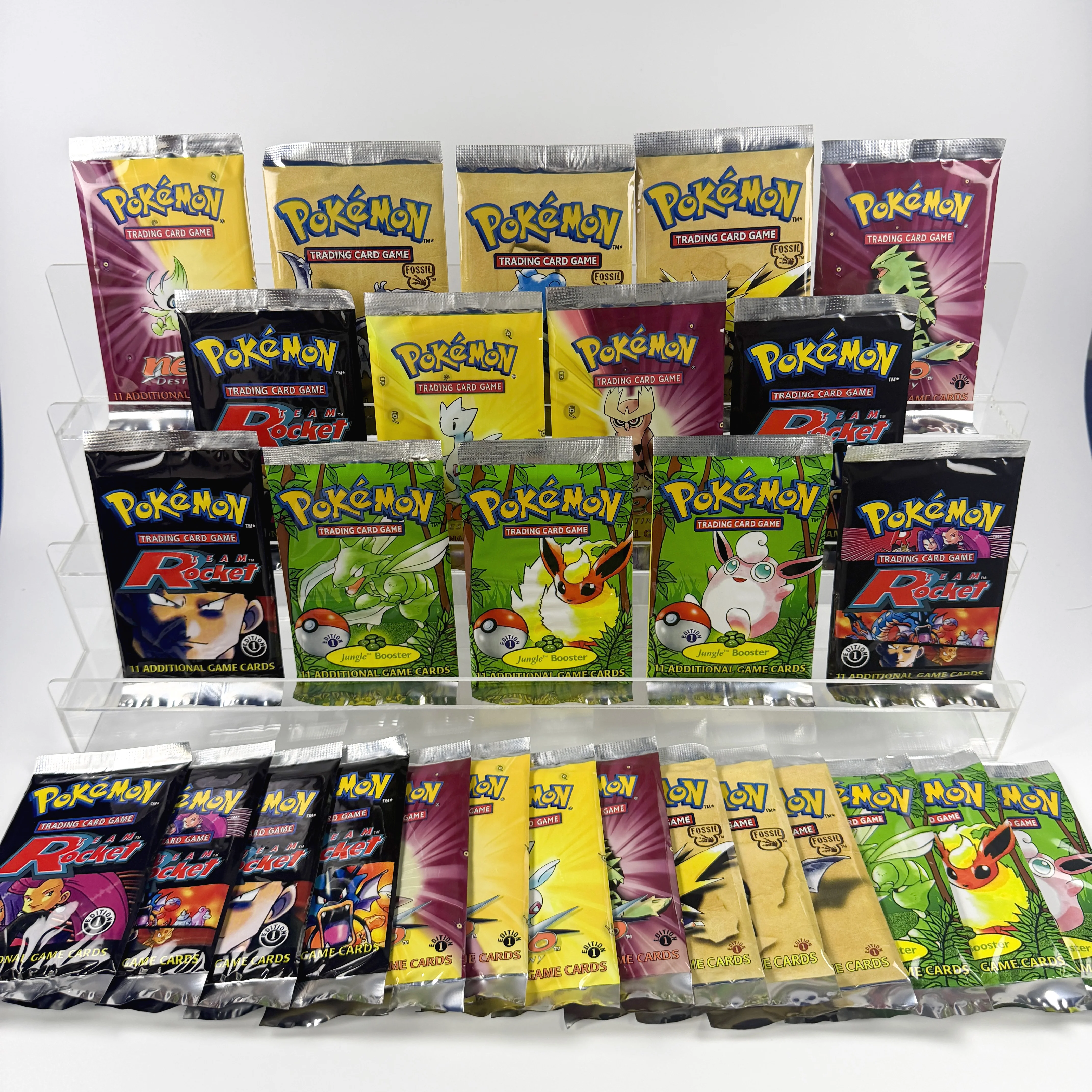 Cartes Proxy PTCG PKM Team Rocket Neo Destiny Fossil Jungle 1st Booster Zapdos Flareon Aerodactyl EN 11 Cartes/Paquet Jouet de Collection