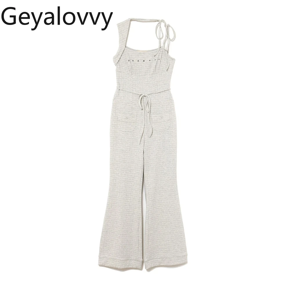 

Japanese Style Pure Desire Lace-Up Off-Shoulder Irregular Knitted Sleeveless Jumpsuit Summer New Sweet Girls Versatile Jumpsuits